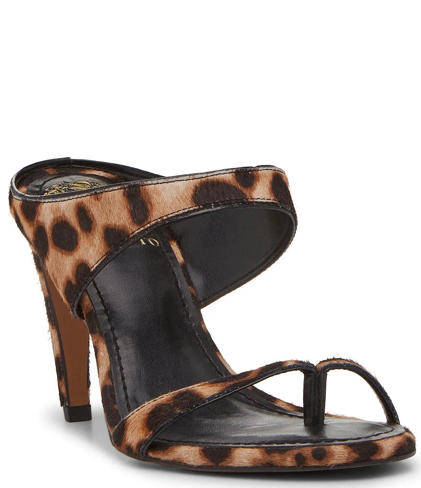 Vince Camuto Brisa Leopard Print Haircalf Toe Loop Slip On Sandals