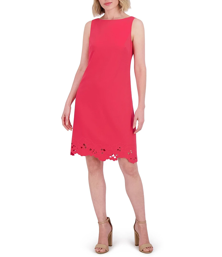 Vince Camuto Crepe Boat Neckline Sleeveless Shift Dress
