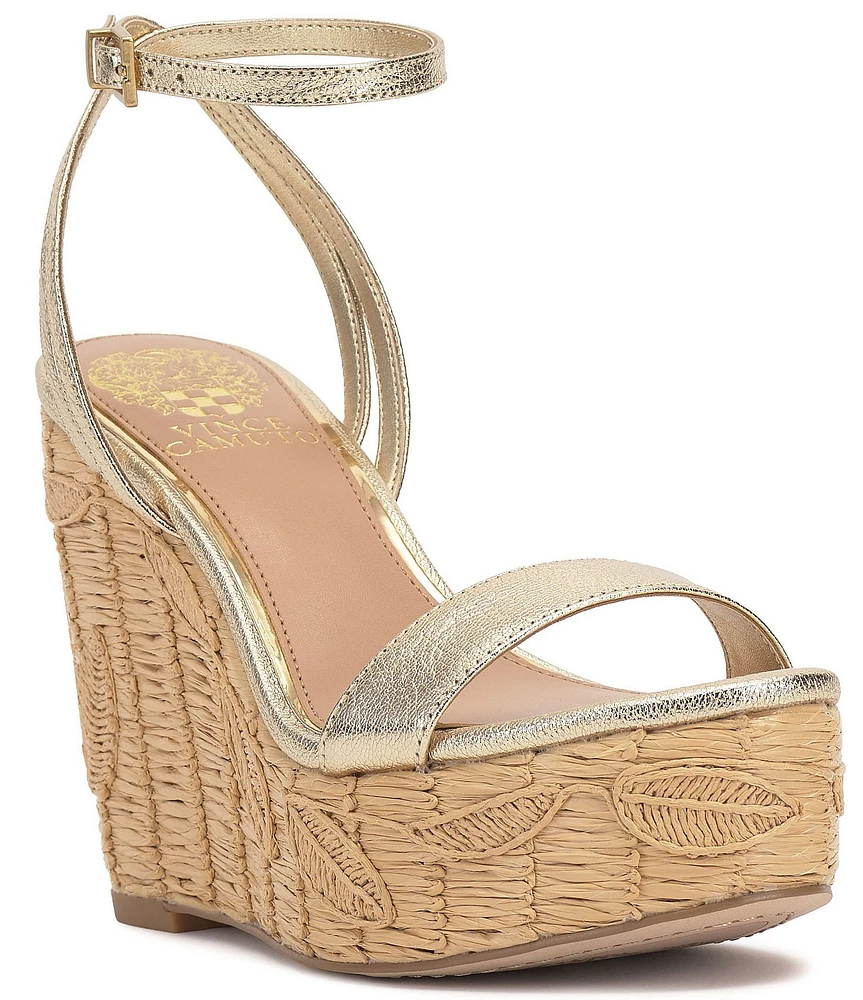 Vince Camuto Emrey Metallic Leather Ankle Strap Platform Wedge Sandals