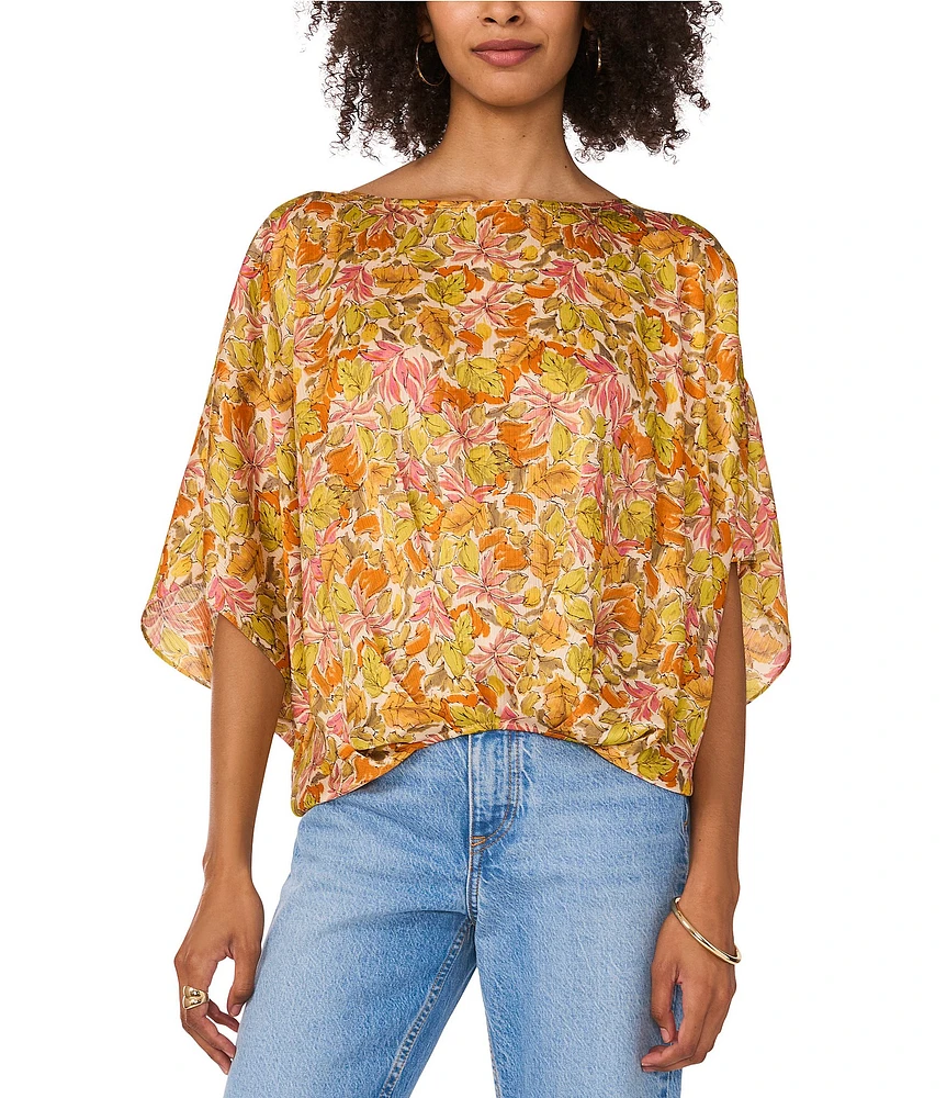 Vince Camuto Floral Print Boat Neck Short Sleeve Blouse