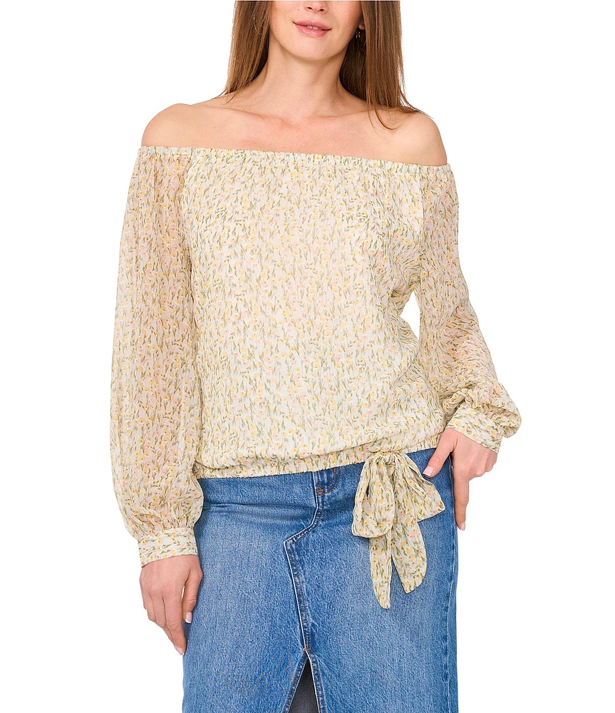 Vince Camuto Floral Print Off-The-Shoulder Long Balloon Sleeve Blouse