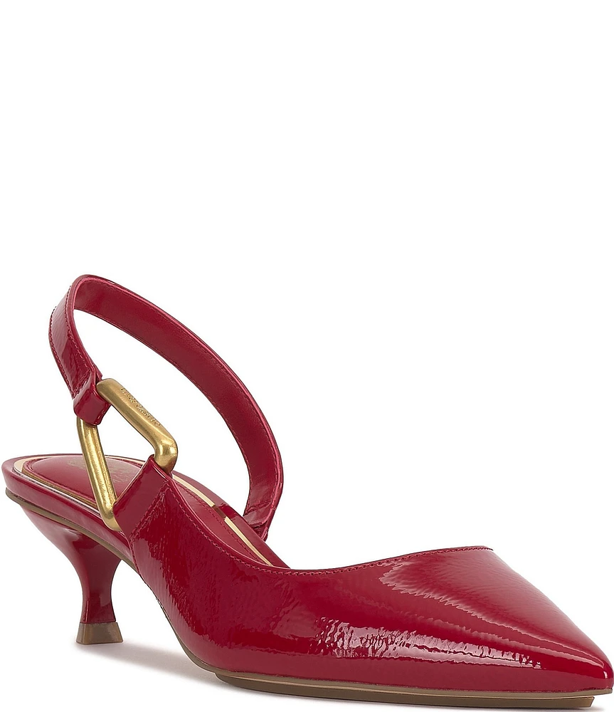 Vince Camuto Inari Crinkle Patent Hardware Detail Slingback Kitten Heel Pumps