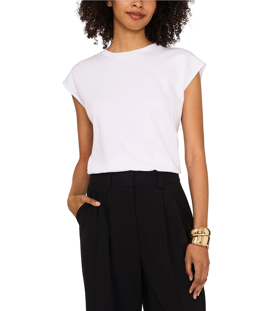Vince Camuto Knit Crew Neck Cap Sleeve Elastic Waist Tee