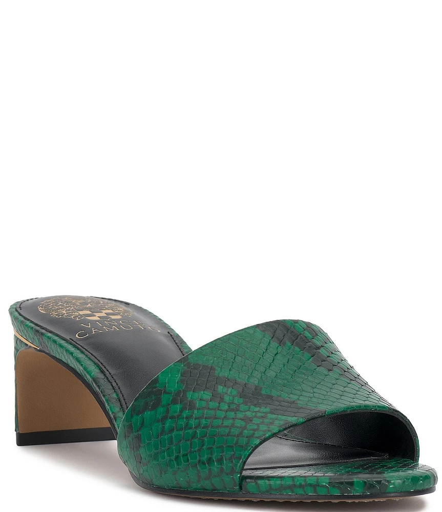 Vince Camuto Linanna Snake Print Leather Banded Block Heel Slide Sandals