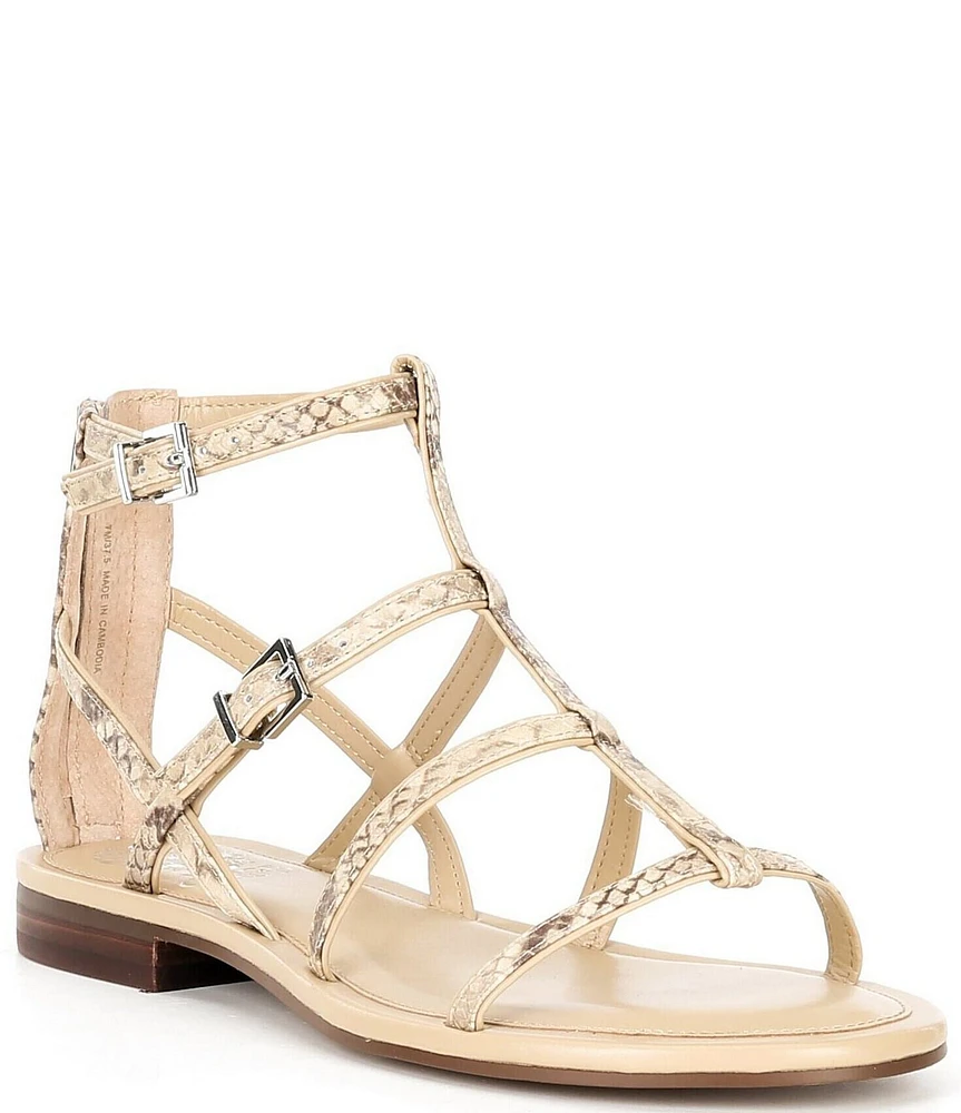 Vince Camuto Luana Snake Print Leather Flat Gladiator Sandals
