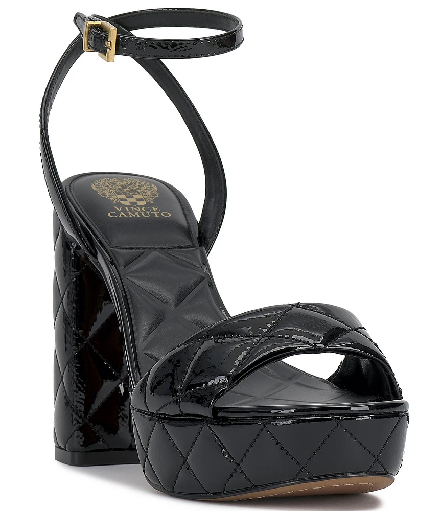 Vince Camuto Pendry Quilted Patent Leather Ankle Strap Block Heel Platform Sandals