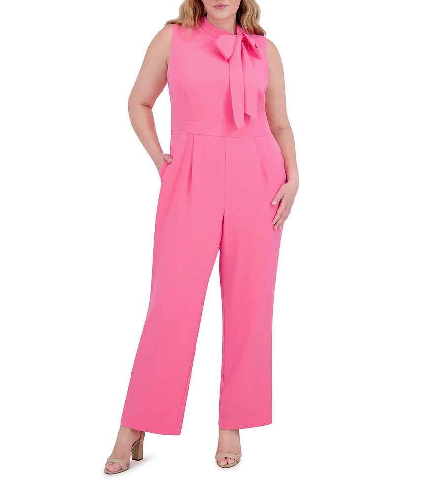 Vince Camuto Plus Size Bow Tie Halter Neck Sleeveless Stretch Crepe Jumpsuit