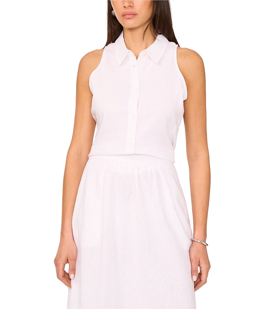 Vince Camuto Point Collar Sleeveless Button Down Blouse