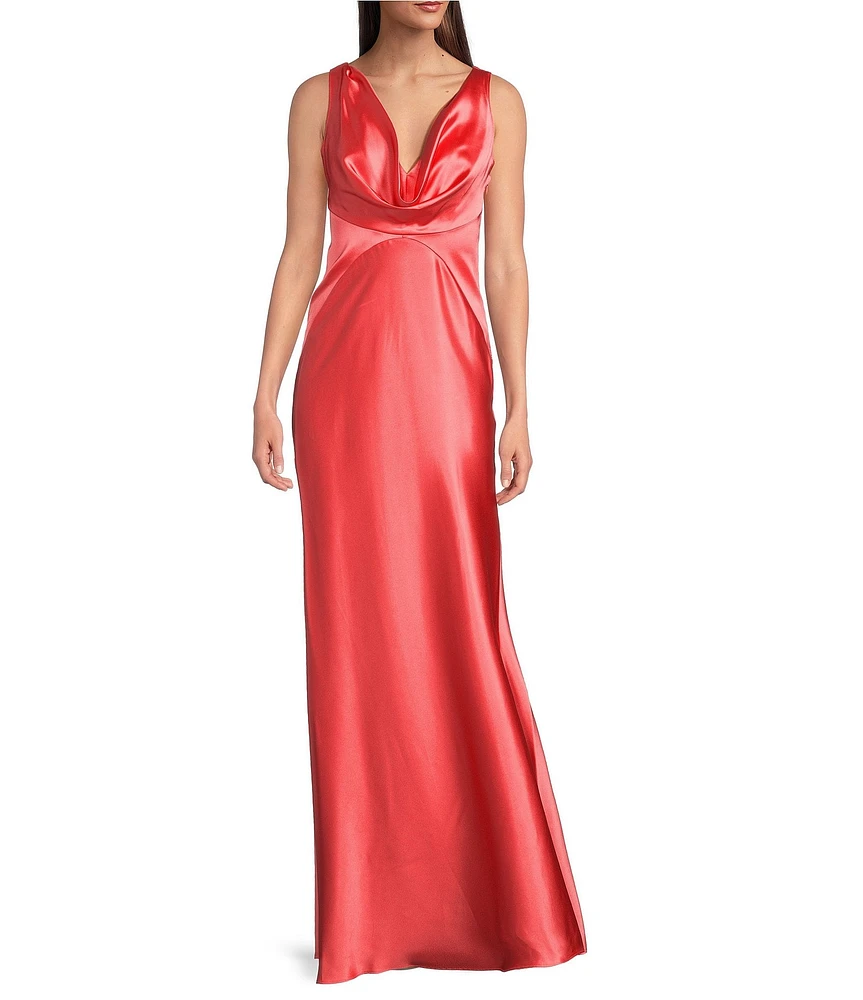 Vince Camuto Satin Cowl Neck Sleeveless Maxi Dress