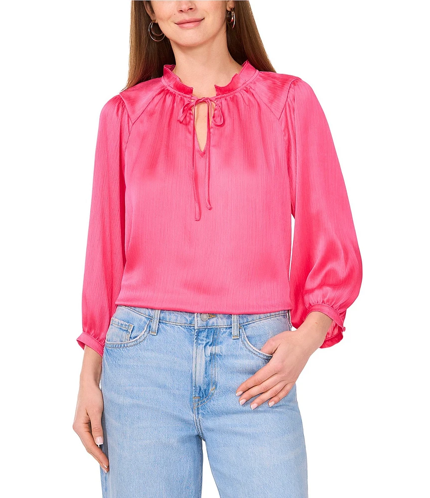 Vince Camuto Satin Split Round Neck 3/4 Sleeve Tie Front Blouse