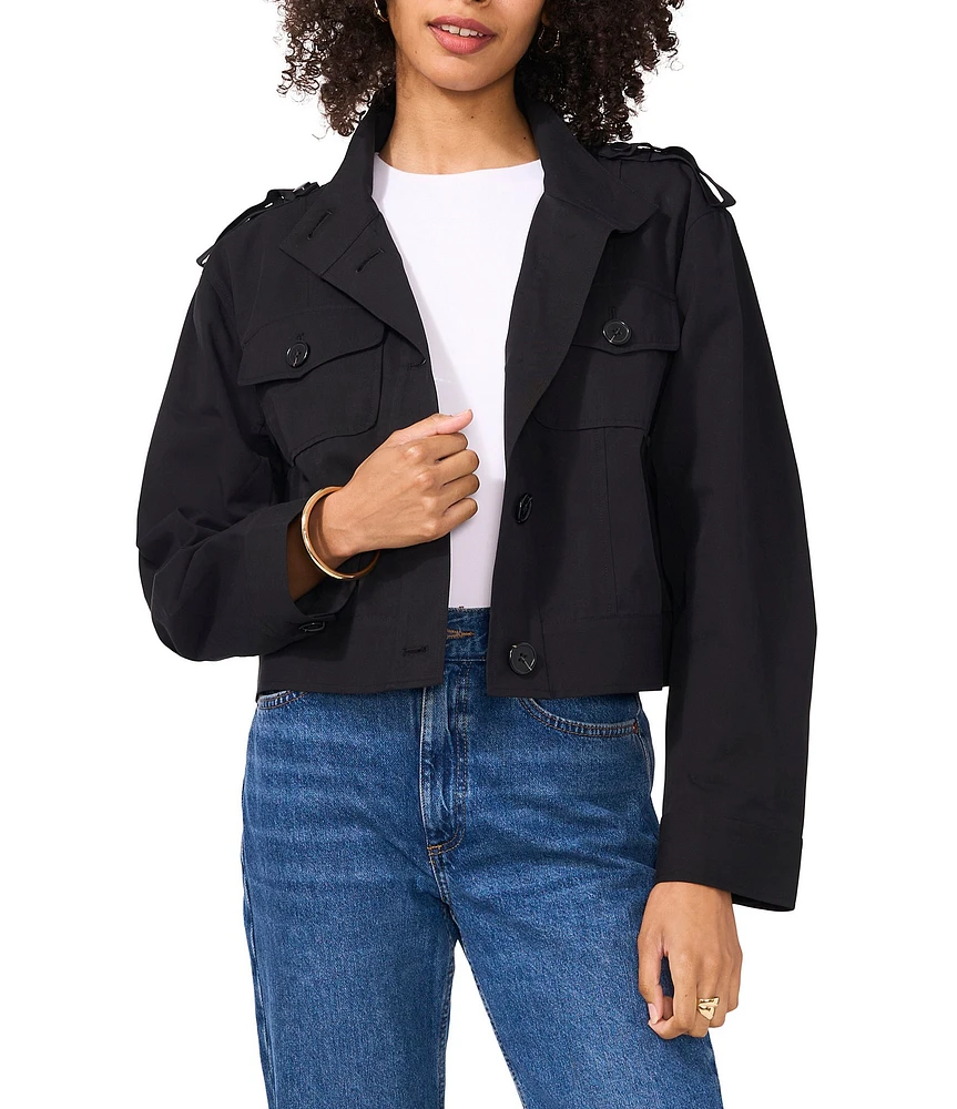 Vince Camuto Woven Banded Collar Long Sleeve Button Front Cropped Jacket