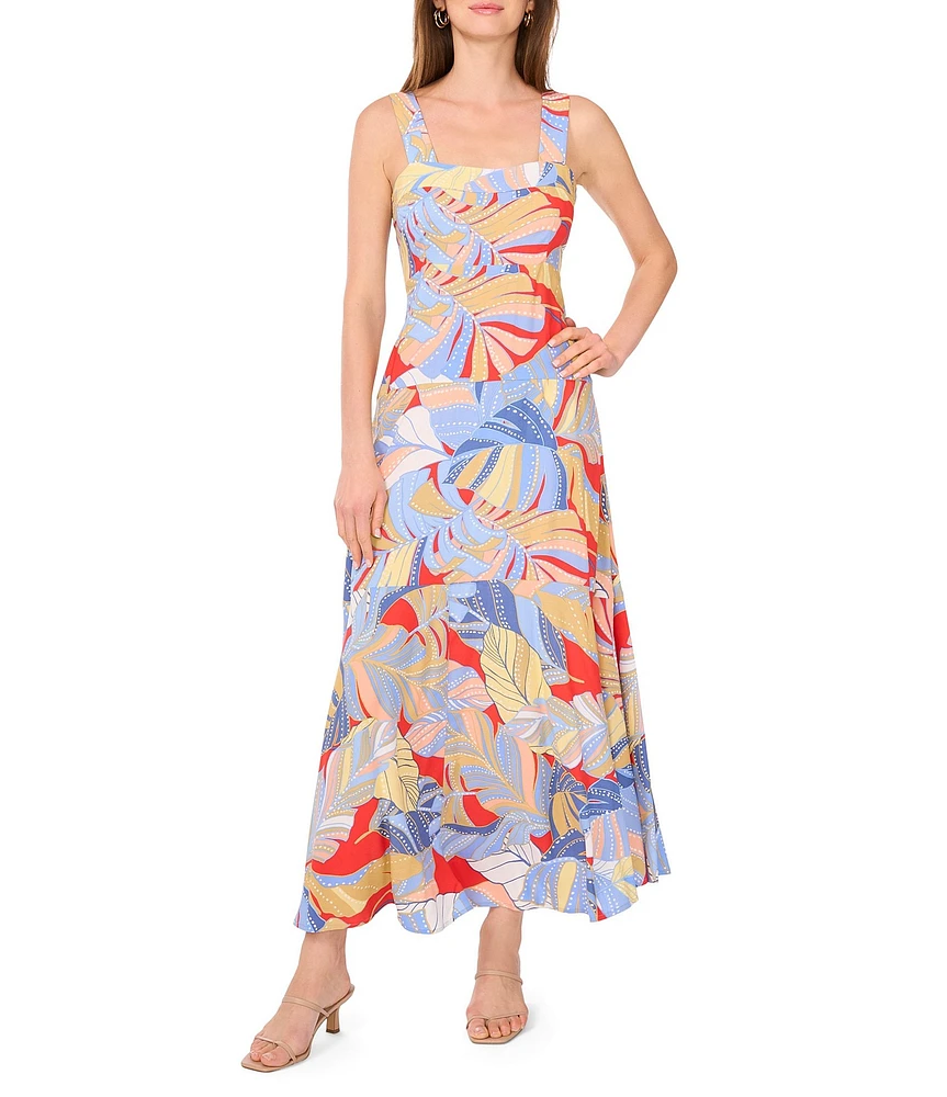 Vince Camuto Woven Printed Square Neck Sleeveless Tiered Maxi Dress
