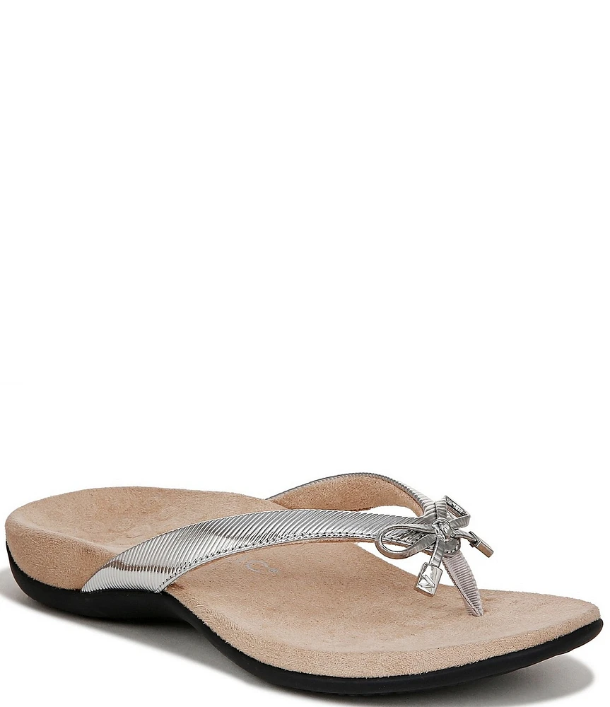 Vionic Bella Ribbed Metallic Bow Detail Thong Sandals