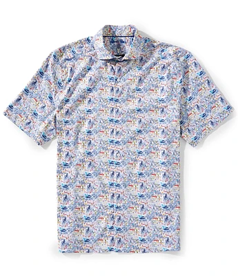 Visconti Big & Tall Sailboat Print Stretch Short Sleeve Woven Shirt