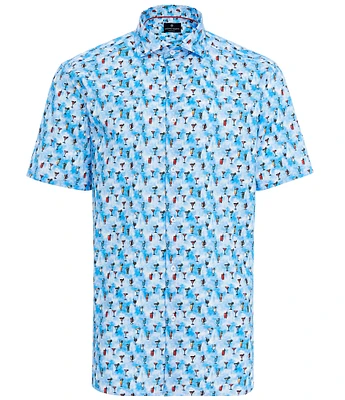 Visconti Drinks Print Stretch Short Sleeve Woven Shirt