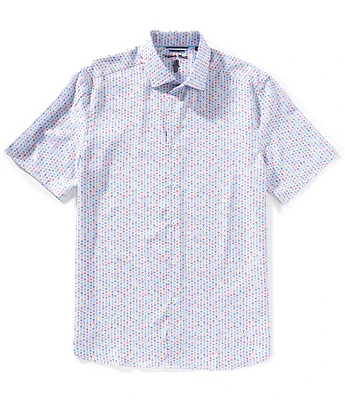 Visconti Multi-Color Print Stretch Short Sleeve Woven Shirt
