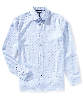 Visconti Multi Dot Print Stretch Long Sleeve Woven Shirt