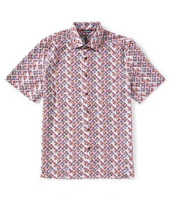 Visconti Mustache Print Stretch Short Sleeve Woven Shirt