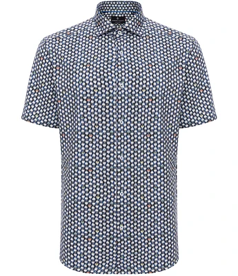 Visconti Skulls Print Stretch Short Sleeve Woven Shirt