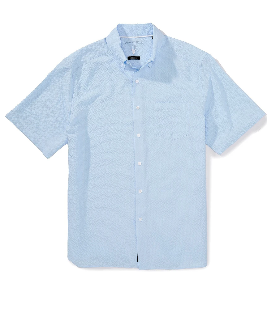 Visconti Solid Stretch Seersucker Short Sleeve Woven Shirt