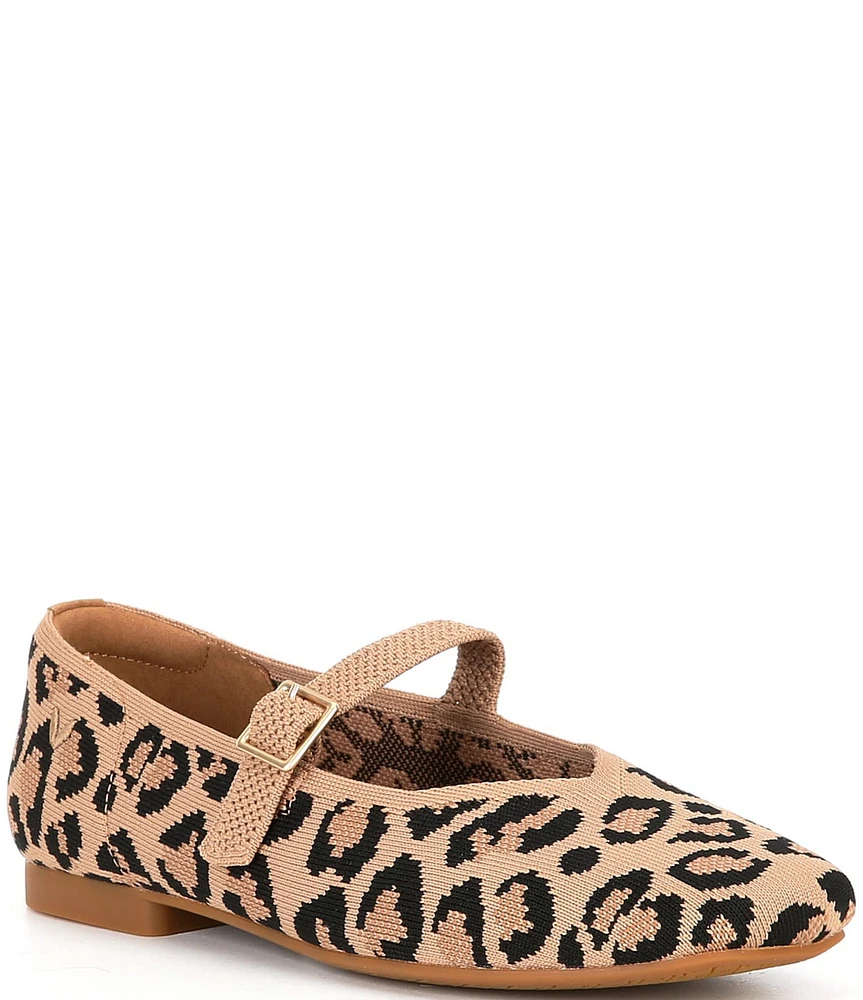 VIVAIA Margot Mary Jane Leopard Print Stretch Knit Square Toe Flats