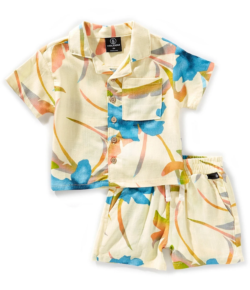 Volcom Baby Boys Short Sleeve Printed Linen-Blend Shirt & Matching Cabana Shorts Set
