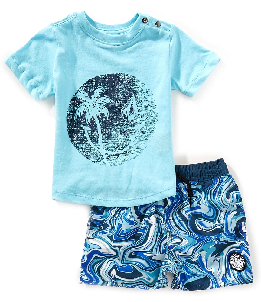 Volcom Baby Boys Short-Sleeve Smiley Face T-Shirt & Coordinating Printed Swim Trunks Set