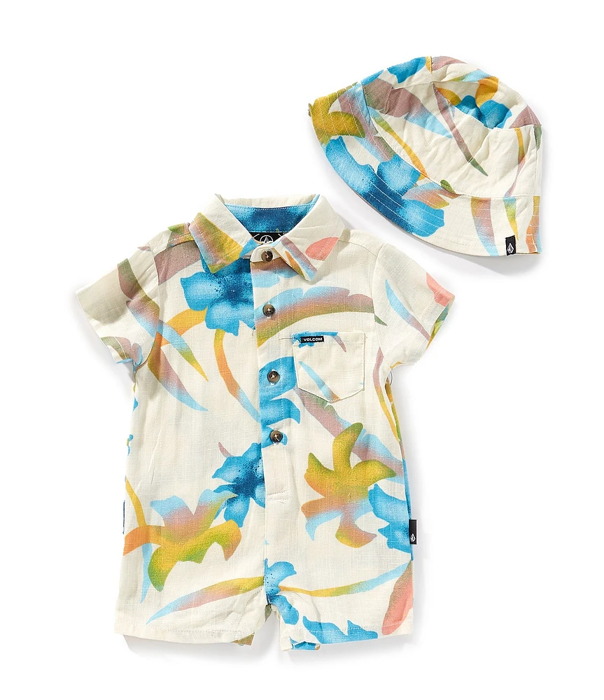 Volcom Baby Boys Short-Sleeve Cabana Printed Linen-Blend Romper
