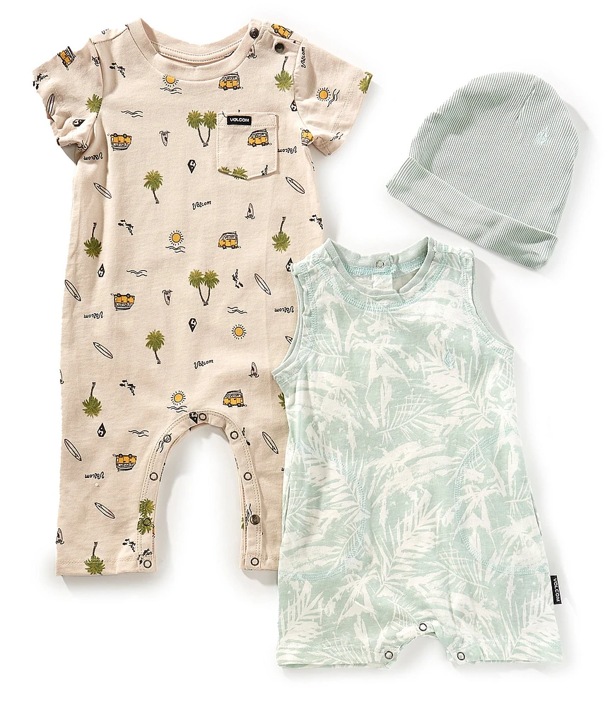 Volcom Baby Boys Short-Sleeve Palm Tree Printed Coverall & Sleeveless Palm Leaf Printed Shortall Set