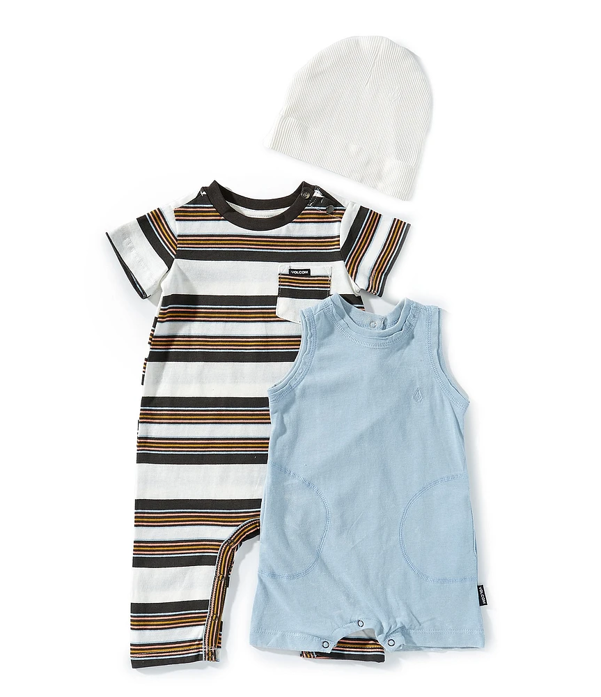 Volcom Baby Boys Short-Sleeve Striped Coverall & Sleeveless Solid Shortall Set