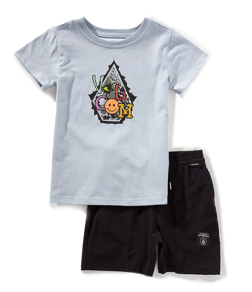 Volcom Little Boys Short Sleeve Graphic T-Shirt & Solid Short Set