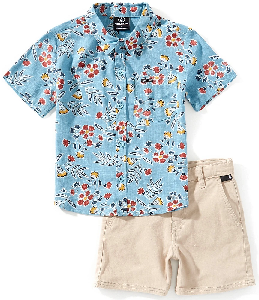 Volcom Little Boys Short Sleeve Woven Shirt & Solid Twill Shorts Set