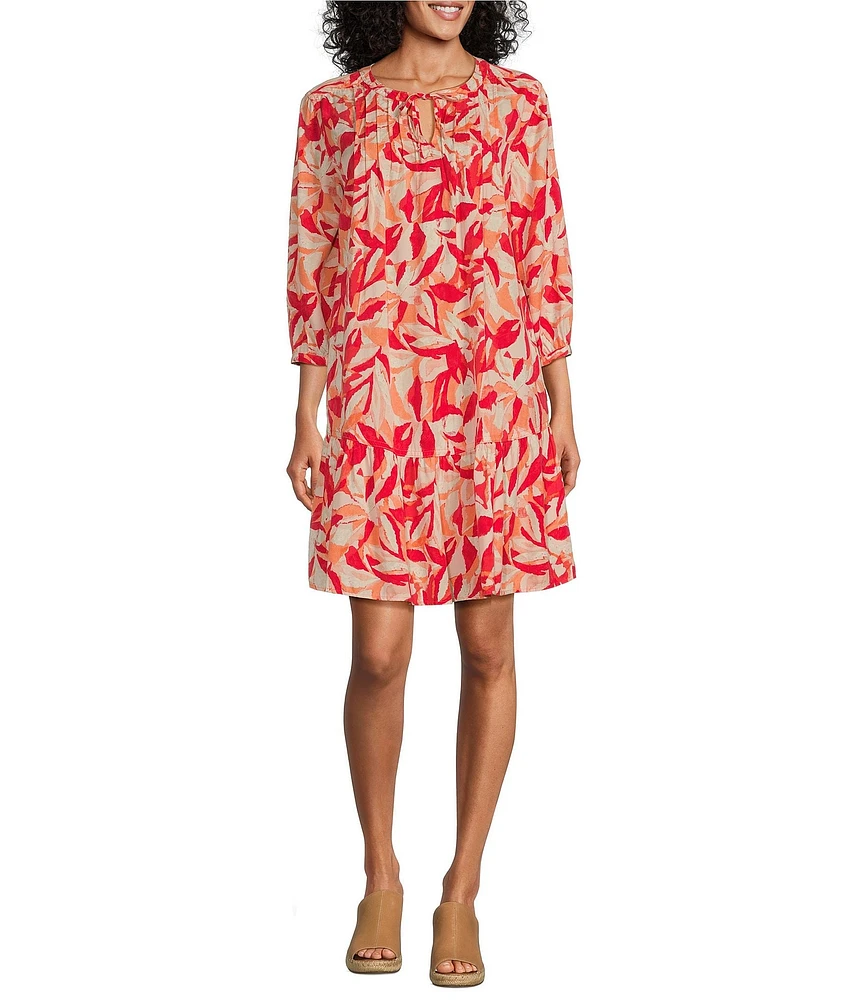 Westbound Blurred Patels Bracelet Sleeve Tie Neck Dress