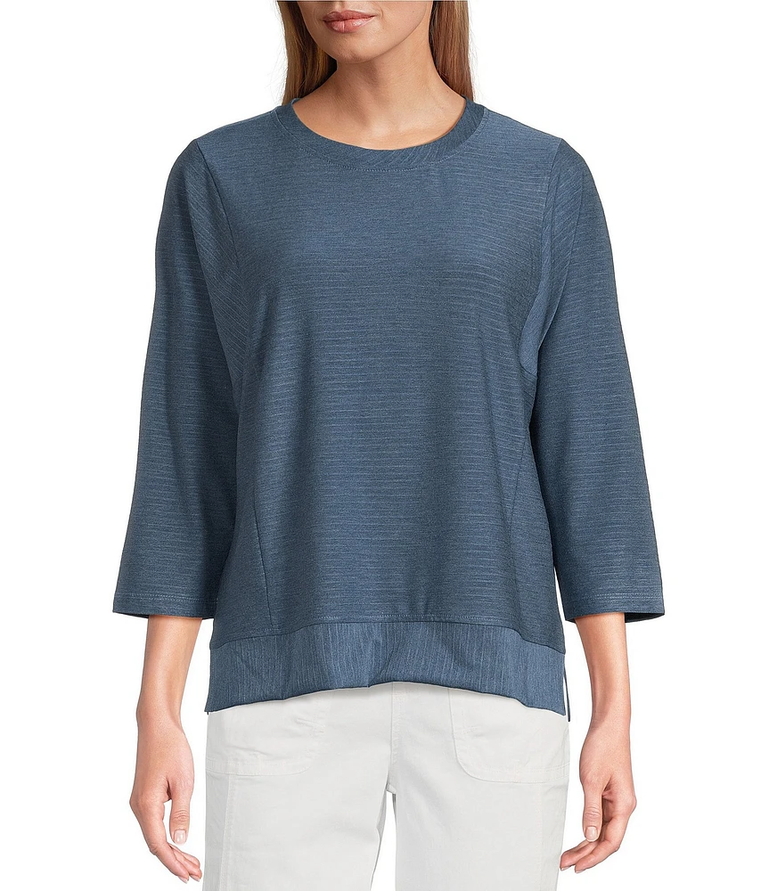 Westbound Petite Size Knit 3/4 Sleeve Crew Neck Ribbed Detail Top