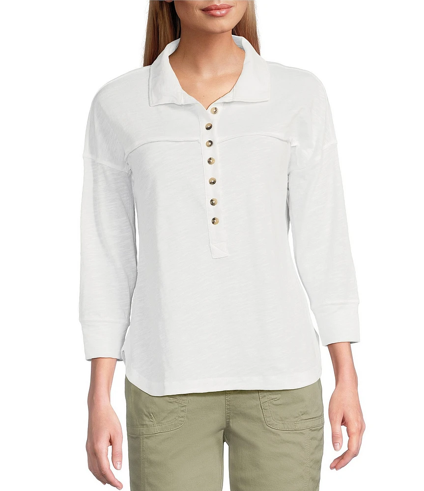 Westbound Petite Size Knit Elbow Sleeve Henley Top