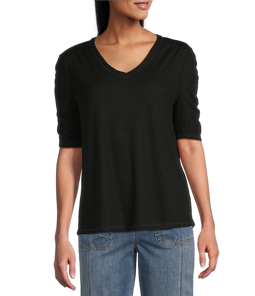 Westbound Ruched Short Sleeve V-Neck Top