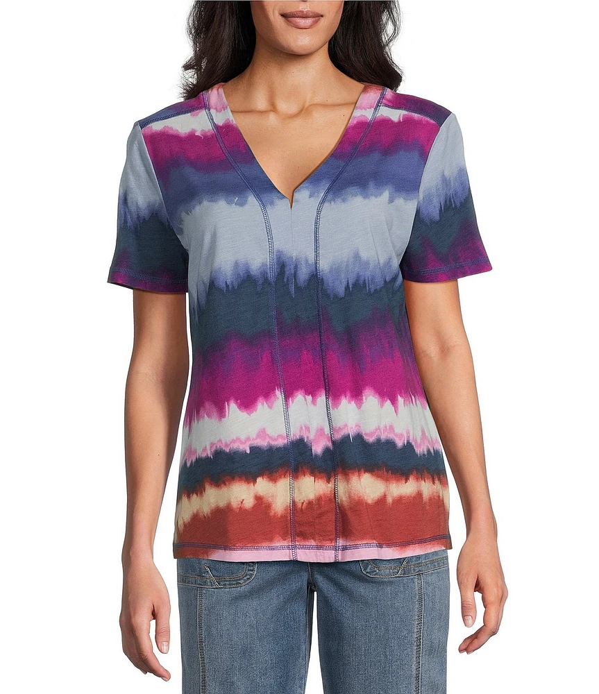 Westbound Wavy Stripe Short Sleeve V-Neck Top