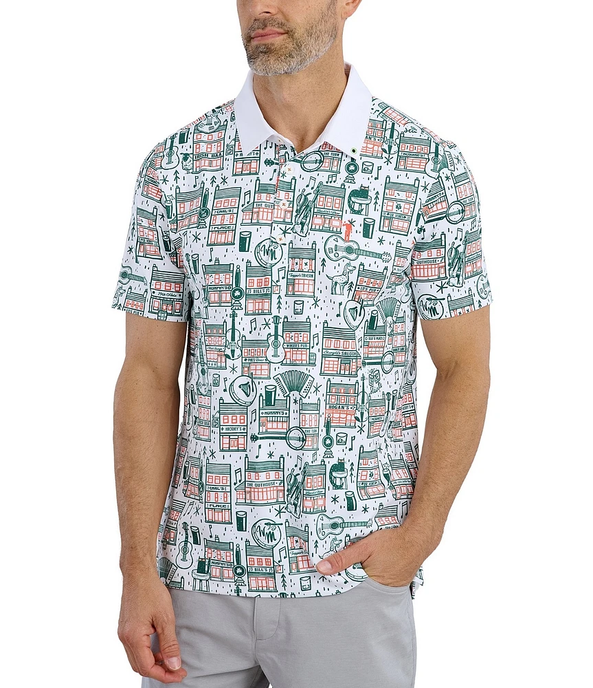 William Murray Pub Scene Printed Short Sleeve Performance Polo Shirt