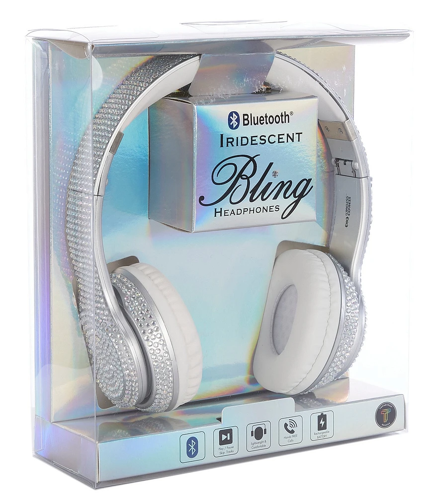 Wireless Express Kids Stereo Bluetooth Iridescent Bling Headphones
