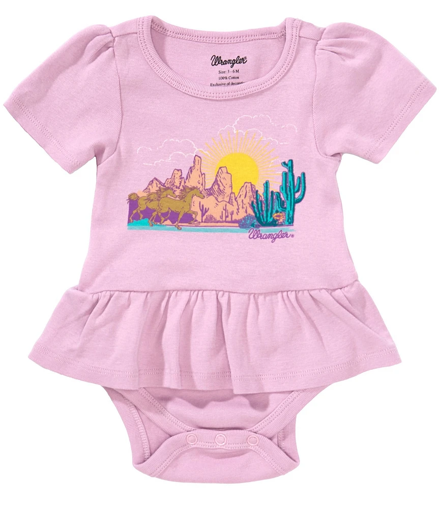 Wrangler® Baby Girls Puffed-Sleeve Western Landscape Skirted Bodysuit