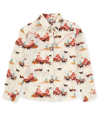 Wrangler® Big Girls Long Sleeve Printed Woven Shirt