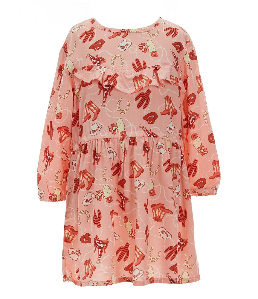 Wrangler® Little Girls Long Sleeve Ruffled-Yoke Dress