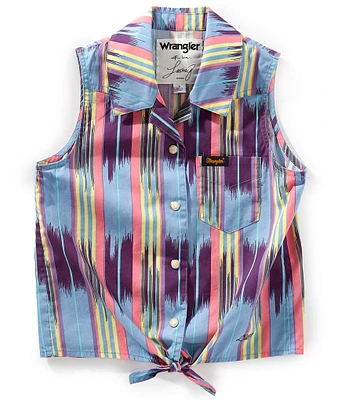 Wrangler® x Lainey Wilson Big Girls Sleeveless Western-Inspired-Printed Shirt