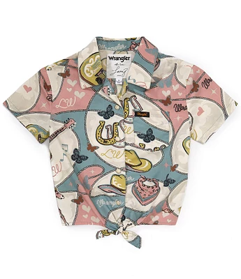 Wrangler® x Lainey Wilson Big Girls Wild Stallion Printed Tie Front Shirt