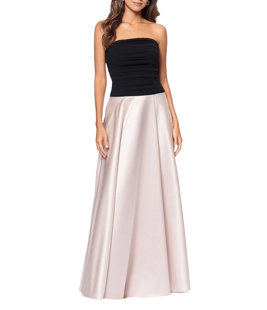 Xscape Mixed Media Satin Strapless Neck Sleeveless A-Line Gown