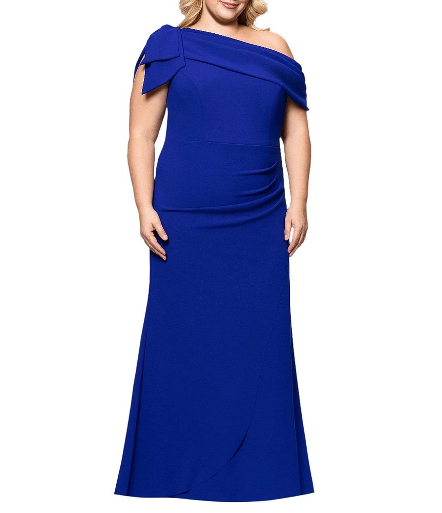 Xscape Plus Size One Shoulder Sleeveless Bow Sheath Gown