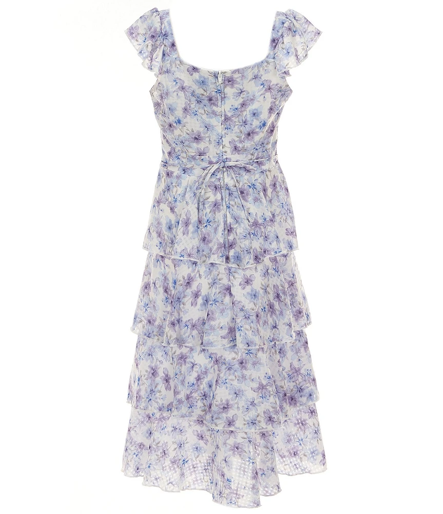 Xtraordinary Big Girls Cap-Sleeve Floral-Printed Midi Dress