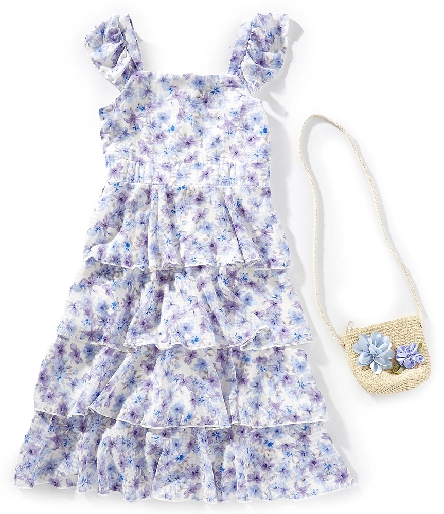 Xtraordinary Big Girls Cap-Sleeve Floral-Printed Midi Dress