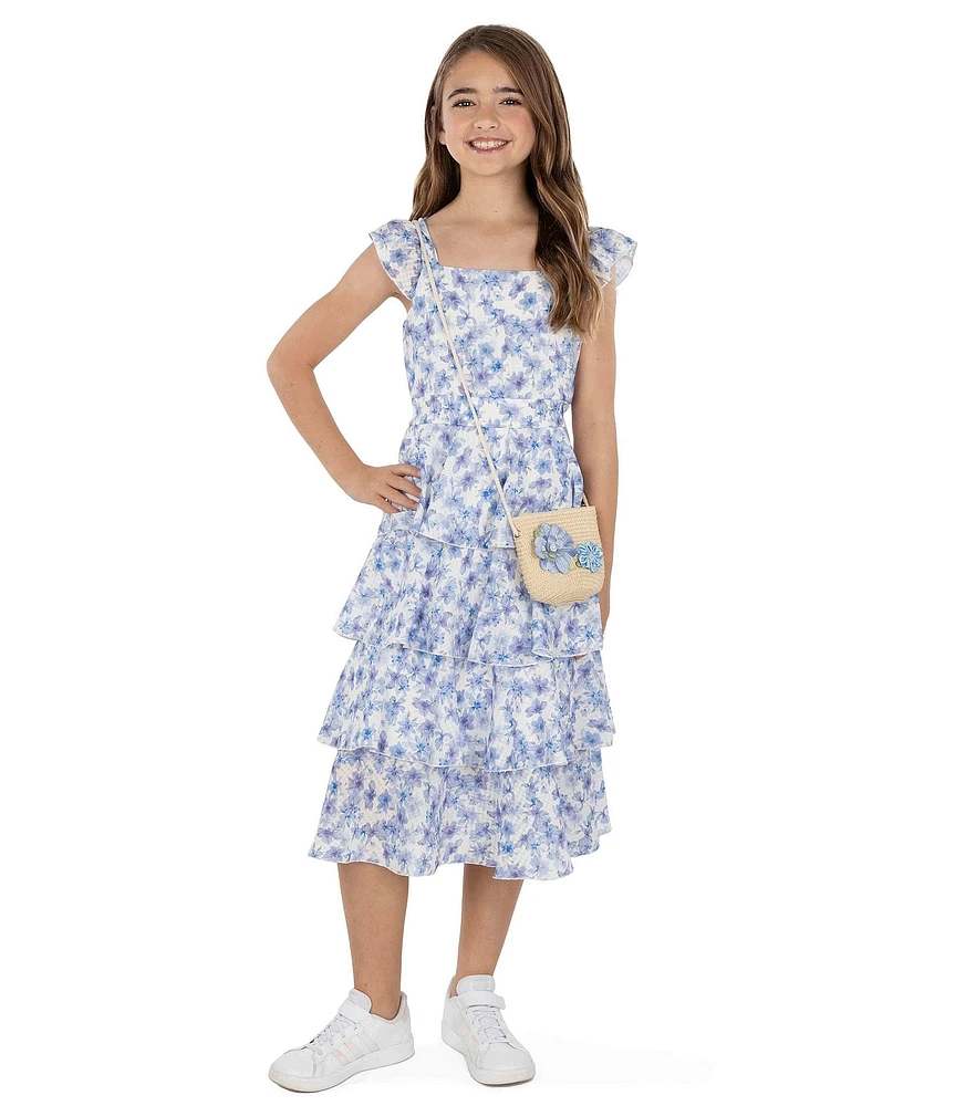 Xtraordinary Big Girls Cap-Sleeve Floral-Printed Midi Dress