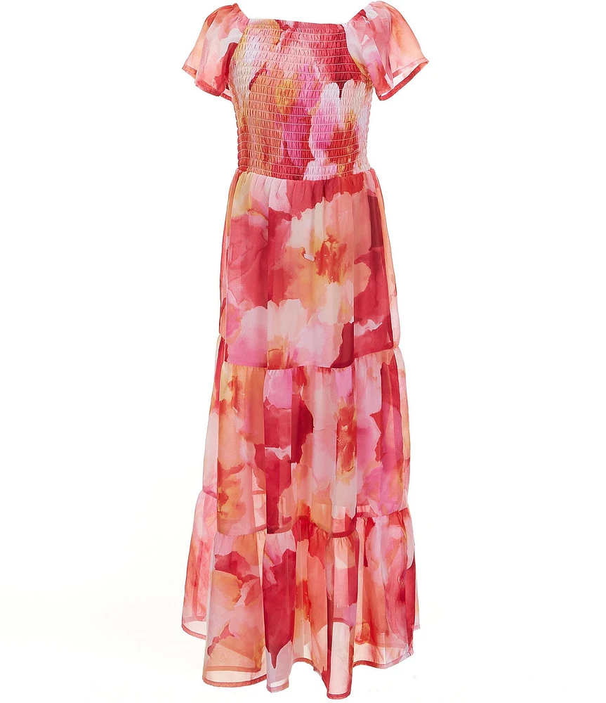 Xtraordinary Big Girls Floral Printed Tiered Skirt With Matching Purse Maxi Dress